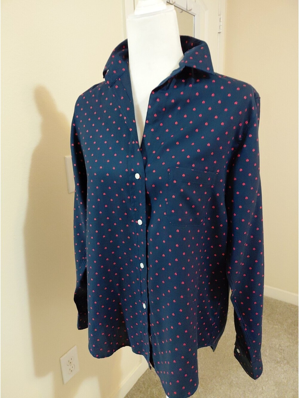 Grayson Women's Shirt Ladybugs Size S EUC Blue Red #1174